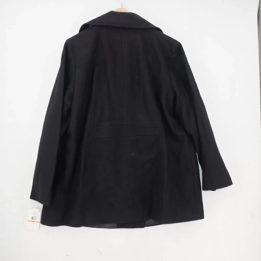 NEW London Fog Women's 1X Gray Wool Blend Pea Coat with Scarf
